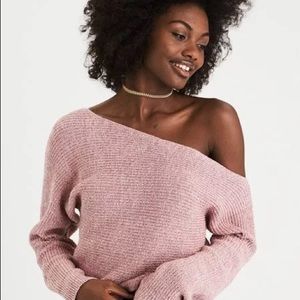 American Eagle Outfitters Slouchy Off-the-Shoulder Crop Sweater - Pink - XS